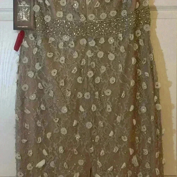 Mac Duggal Beaded Floral Appliqué Midi Sheath Dress Size 14 NWT Style 67853 - Picture 8 of 8